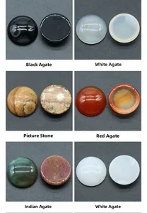 Vue macro de cabochons ronds de 20mm montrant le dôme poli et les détails du dos plat