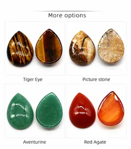 Detailed teardrop shaped natural stone cabochons in tiger eye, aventurine and agate