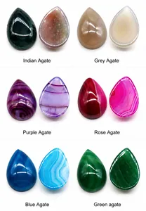 Polished teardrop agate stones in various colors including blue, pink and green