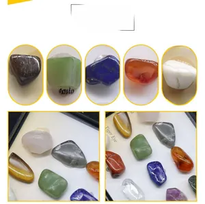 Detailed close-up of 15 various polished mini gemstones and agate mineral specimens