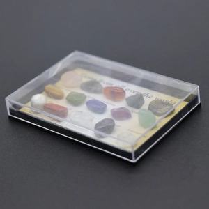 Polished natural gemstone collection set with 15 assorted mineral specimens in a display box