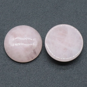 Natural round rose quartz cabochon pair showing smooth domed front and flat back