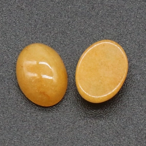 Pair of oval yellow chalcedony cabochon gemstones for jewelry inlay DIY making