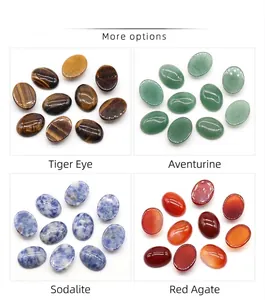 Cabochons ovales polis en oeil de tigre, aventurine, sodalite et agate rouge