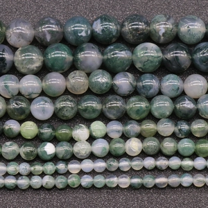 Polished natural green moss agate round beads for DIY jewelry making in multiple sizes