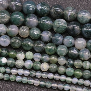 Polished Moss Agate beads with natural green inclusions in various sizes for DIY jewelry