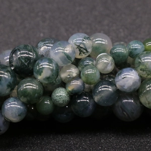 Grade A natural moss agate round beads for DIY jewelry with unique green moss texture