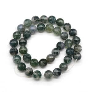 Natural Moss Agate round loose beads with green and white floral patterns for DIY jewelry