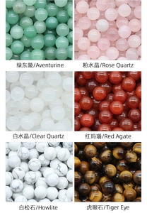 Vue macro de six perles rondes en pierres semi-précieuses pour la création de bijoux