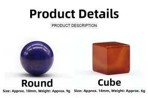 Detailed comparison of 18mm blue Lapis sphere and 14mm orange Carnelian cube stones