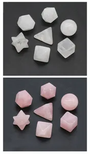Macro view of clear and rose quartz geometry stone sets with precise polished cuts
