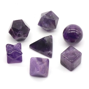Amethyst crystal set with seven geometric shapes for yoga and teaching purposes