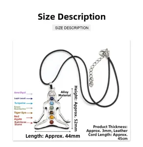 Detailed size specifications for yoga chakra pendant with seven natural crystal stones