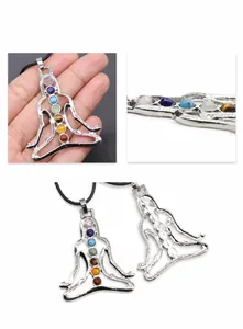 Detailed front and back view of chakra meditation pendant with seven colorful beads
