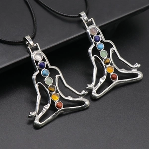 Seven Chakra Yoga Meditation Pendant Necklace Natural Crystal Stone Alloy Zen Healing Jewelry For Women Men Gift