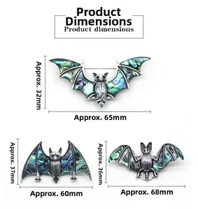Tableau des tailles détaillé pour broches chauve-souris en nacre avec mesures précises