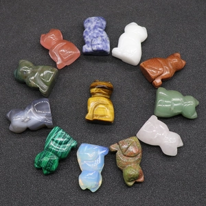 Mixed natural gemstone crystal cat figurines set of twelve assorted carved mini ornaments