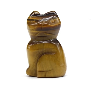 Tiger eye stone hand-carved cat figurine with natural golden and brown stripes