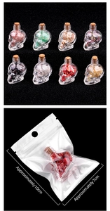 Mini bouteilles en verre tête de mort avec améthyste colorée et pierres de cristal