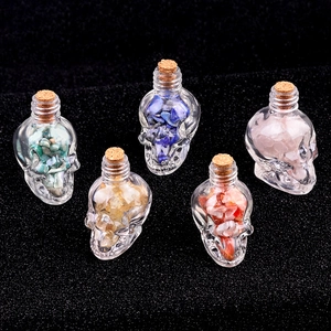 Bouteille en Verre Crâne Améthyste Naturelle Éclats de Cristal Pierre Agate Ornement de Bureau Halloween Décoration de Maison Cadeau