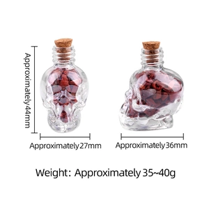 Flacons de crâne en verre avec éclats de pierres rouges et bouchons, dimensions 44mm