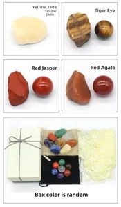 Detailed set of 7 chakra crystal stones and spheres with gift box and velvet pouch