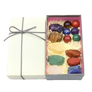 Healing crystal set with natural gemstones and spherical chakra stones in a gift box