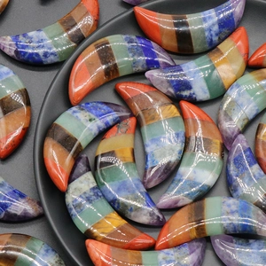 Natural 7 Chakra Spliced Crystal Agate Moon Crescent Healing Stone Polished Rainbow Gemstone Pendant DIY Jewelry Home Decor
