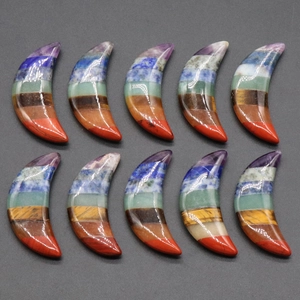 Polished crescent moon figurines made of seven chakra natural healing crystal stones