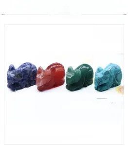 Set of four 2-inch stone mouse figurines in sodalite, carnelian, aventurine and turquoise