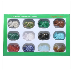 Set of 12 handcrafted gemstone mouse figurines in various natural stones and colors