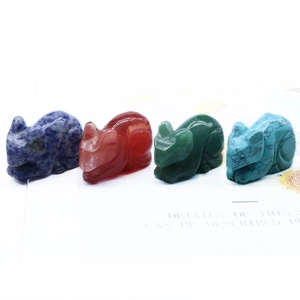 Set of four 2-inch hand-carved natural stone mouse figurines in assorted crystal gemstones