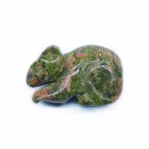 2-inch Unakite mouse animal figurine hand-carved from natural green and pink stone