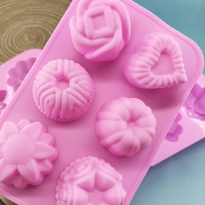 Pink silicone 6-cavity flower and heart mold for DIY candle soap making and baking