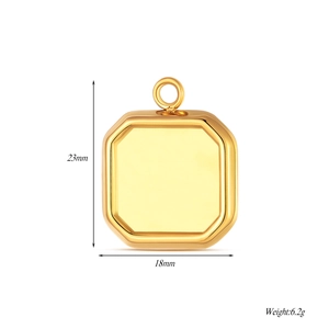 Detailed view of golden octagonal photo pendant dimensions 23mm by 18mm weight 6.2g