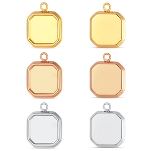 Polished stainless steel square pendant frames in gold, rose gold and silver finishes