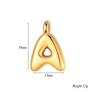 Polished gold stainless steel 3D letter A pendant necklace charm with dimensions and weight