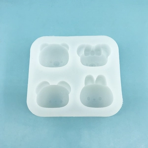 Detail of 4-cavity animal head silicone mold for chocolate and baking crafts