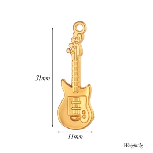 18k gold plated stainless steel guitar pendant charm for DIY jewelry making 31x11mm