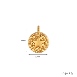 Macro detail of 18k gold plated stainless steel star pendant with hammered texture