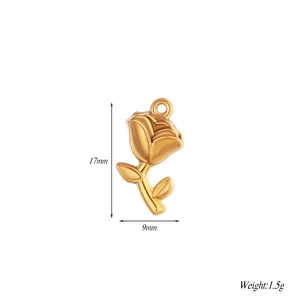 Detailed view of 18k gold plated rose pendant with 17mm height and 9mm width dimensions