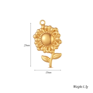 Detail view of 23mm golden sunflower pendant with measurements and weight info