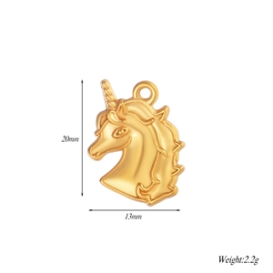 Polished 18k gold plated unicorn charm pendant with precise size measurements
