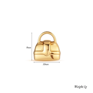 Detailed view of a mini 10mm golden handbag charm with dimensions and weight specs