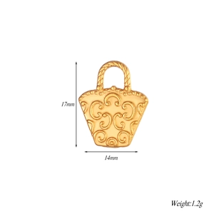 Detail of 18k gold plated hollow scrollwork handbag pendant with size 17x14mm