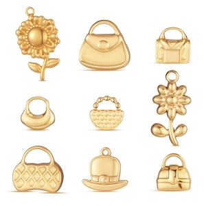 Stainless Steel Gold Plated Flower Handbag Hat Charms For DIY Jewelry Making Necklace Earring Bracelet Pendants Accessories
