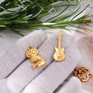 18k gold plated stainless steel owl and guitar pendants for DIY jewelry making