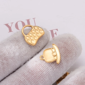 Golden stainless steel handbag and hat charms for DIY jewelry and necklaces