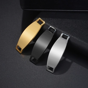 Roestvrij Staal Gebogen Rechthoekig Plaat Connectoren Spiegel Gepolijst Voor DIY Armband Sieraden Maken Dubbel Gat ID Tags
