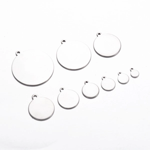 Polished stainless steel round pendant charms in 9 different sizes for DIY jewelry making